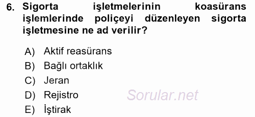 Banka Ve Sigorta Muhasebesi 2015 - 2016 Tek Ders Sınavı 6.Soru
