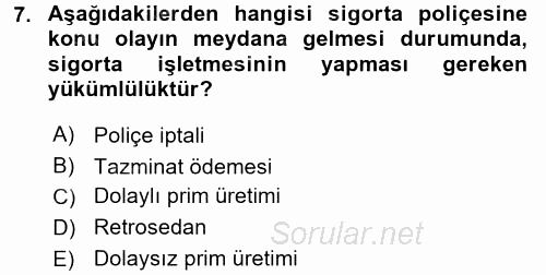Banka Ve Sigorta Muhasebesi 2015 - 2016 Tek Ders Sınavı 7.Soru
