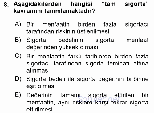 Banka Ve Sigorta Muhasebesi 2015 - 2016 Tek Ders Sınavı 8.Soru