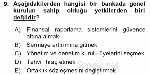 Banka Ve Sigorta Muhasebesi 2015 - 2016 Tek Ders Sınavı 9.Soru