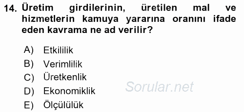 Kamu Yönetiminde Çağdaş Yaklaşımlar 2017 - 2018 Ara Sınavı 14.Soru