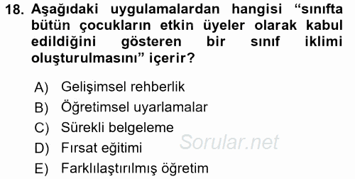 Özel Öğretim Yöntemleri 2 2016 - 2017 Dönem Sonu Sınavı 18.Soru