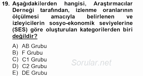 Radyo ve Televizyon İşletmeciliği 2012 - 2013 Ara Sınavı 19.Soru
