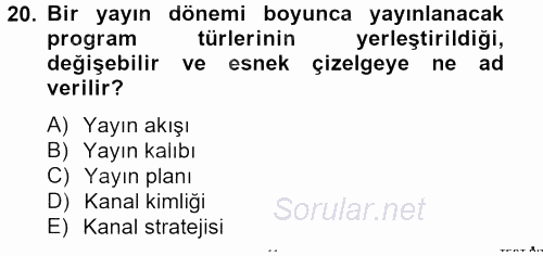 Radyo ve Televizyon İşletmeciliği 2012 - 2013 Ara Sınavı 20.Soru