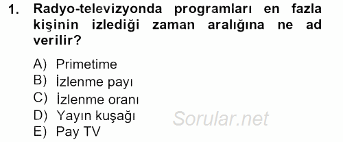 Radyo ve Televizyonda Program Yapımı 2012 - 2013 Dönem Sonu Sınavı 1.Soru