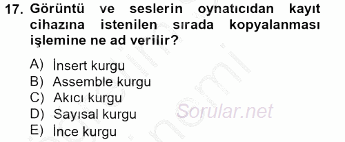 Radyo ve Televizyonda Program Yapımı 2012 - 2013 Dönem Sonu Sınavı 17.Soru