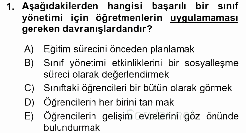 Sınıf Yönetimi 2016 - 2017 Ara Sınavı 1.Soru