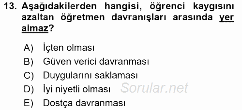 Sınıf Yönetimi 2016 - 2017 Ara Sınavı 13.Soru