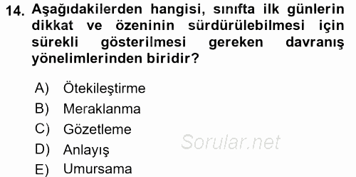 Sınıf Yönetimi 2016 - 2017 Ara Sınavı 14.Soru