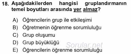 Sınıf Yönetimi 2016 - 2017 Ara Sınavı 18.Soru
