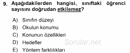 Sınıf Yönetimi 2016 - 2017 Ara Sınavı 9.Soru