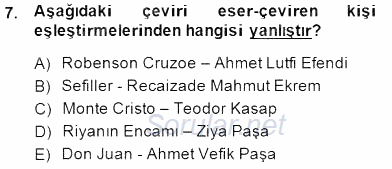 Tanzimat Dönemi Türk Edebiyatı 1 2014 - 2015 Ara Sınavı 7.Soru