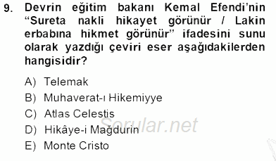 Tanzimat Dönemi Türk Edebiyatı 1 2014 - 2015 Ara Sınavı 9.Soru