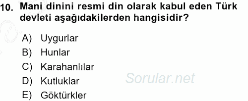 Türk İdare Tarihi 2015 - 2016 Ara Sınavı 10.Soru