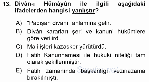 Türk İdare Tarihi 2015 - 2016 Ara Sınavı 13.Soru