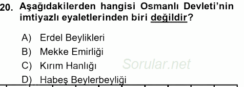 Türk İdare Tarihi 2015 - 2016 Ara Sınavı 20.Soru
