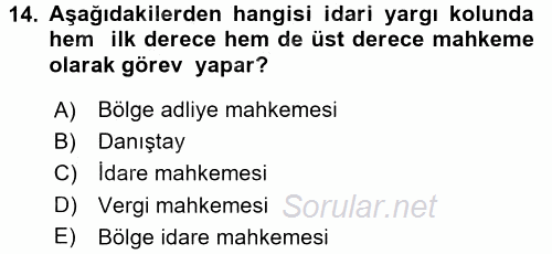 Yargı Örgütü Ve Tebligat Hukuku 2017 - 2018 Ara Sınavı 14.Soru