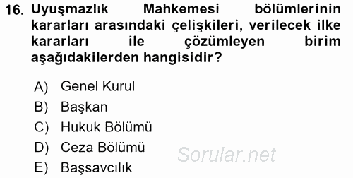 Yargı Örgütü Ve Tebligat Hukuku 2017 - 2018 Ara Sınavı 16.Soru