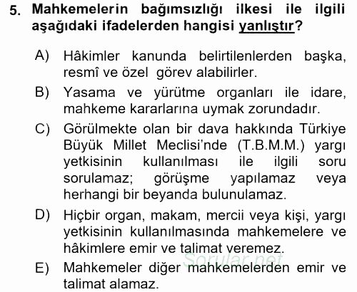 Yargı Örgütü Ve Tebligat Hukuku 2017 - 2018 Ara Sınavı 5.Soru