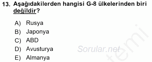 Ekonominin Güncel Sorunları 2016 - 2017 Ara Sınavı 13.Soru