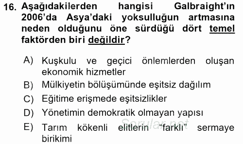 Ekonominin Güncel Sorunları 2016 - 2017 Ara Sınavı 16.Soru