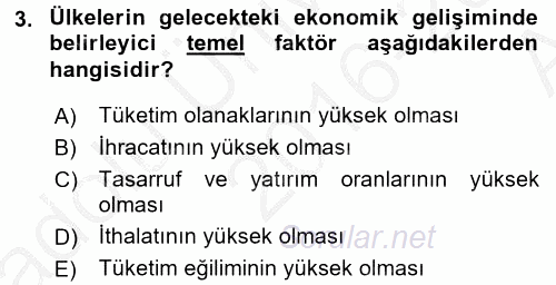 Ekonominin Güncel Sorunları 2016 - 2017 Ara Sınavı 3.Soru