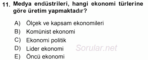 Medya Siyaset Kültür 2015 - 2016 Dönem Sonu Sınavı 11.Soru