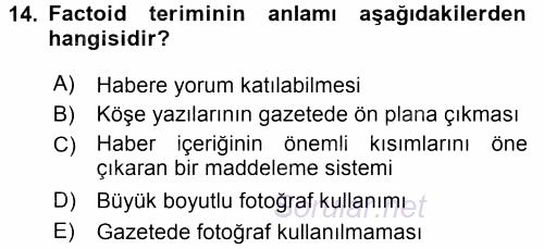 Medya Siyaset Kültür 2015 - 2016 Dönem Sonu Sınavı 14.Soru