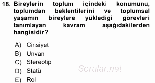 Medya Siyaset Kültür 2015 - 2016 Dönem Sonu Sınavı 18.Soru