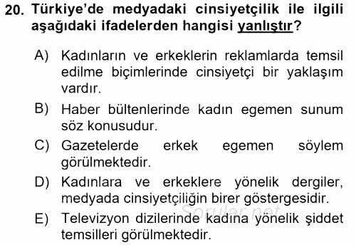 Medya Siyaset Kültür 2015 - 2016 Dönem Sonu Sınavı 20.Soru