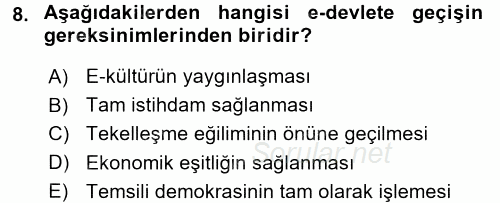 Medya Siyaset Kültür 2015 - 2016 Dönem Sonu Sınavı 8.Soru