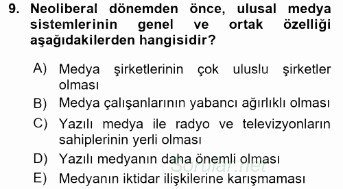 Medya Siyaset Kültür 2015 - 2016 Dönem Sonu Sınavı 9.Soru