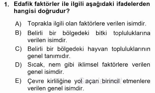 Peyzaj Çevre ve Tarım 2016 - 2017 Ara Sınavı 1.Soru