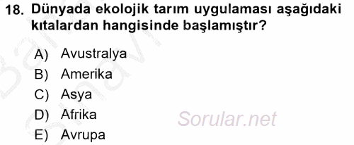 Peyzaj Çevre ve Tarım 2016 - 2017 Ara Sınavı 18.Soru