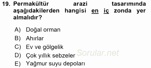 Peyzaj Çevre ve Tarım 2016 - 2017 Ara Sınavı 19.Soru