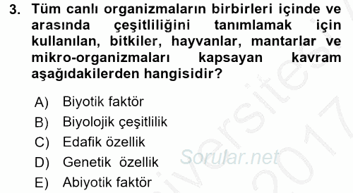 Peyzaj Çevre ve Tarım 2016 - 2017 Ara Sınavı 3.Soru