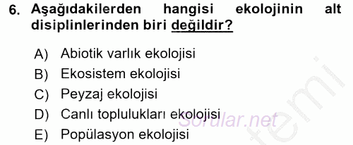 Peyzaj Çevre ve Tarım 2016 - 2017 Ara Sınavı 6.Soru