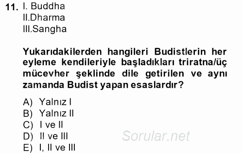 Yaşayan Dünya Dinleri 2014 - 2015 Ara Sınavı 11.Soru