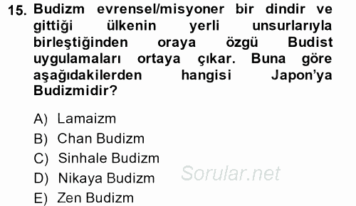 Yaşayan Dünya Dinleri 2014 - 2015 Ara Sınavı 15.Soru