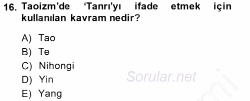 Yaşayan Dünya Dinleri 2014 - 2015 Ara Sınavı 16.Soru