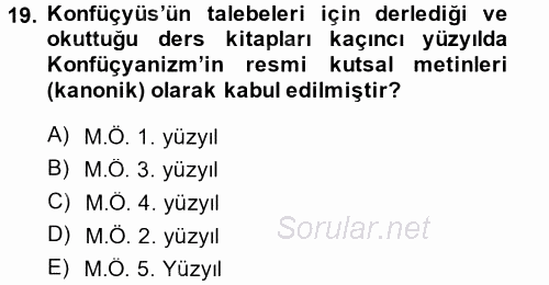 Yaşayan Dünya Dinleri 2014 - 2015 Ara Sınavı 19.Soru