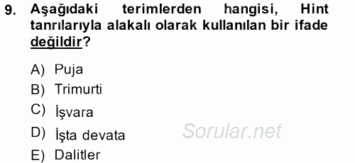 Yaşayan Dünya Dinleri 2014 - 2015 Ara Sınavı 9.Soru