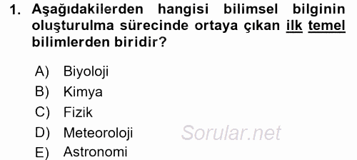 Okulöncesinde Fen Eğitimi 2016 - 2017 Dönem Sonu Sınavı 1.Soru