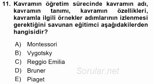 Okulöncesinde Fen Eğitimi 2016 - 2017 Dönem Sonu Sınavı 11.Soru