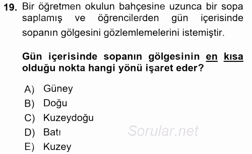 Okulöncesinde Fen Eğitimi 2016 - 2017 Dönem Sonu Sınavı 19.Soru