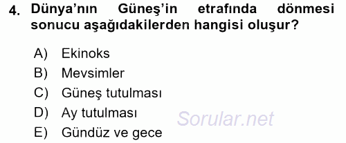Okulöncesinde Fen Eğitimi 2016 - 2017 Dönem Sonu Sınavı 4.Soru