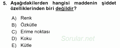 Okulöncesinde Fen Eğitimi 2016 - 2017 Dönem Sonu Sınavı 5.Soru