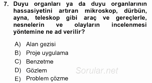 Okulöncesinde Fen Eğitimi 2016 - 2017 Dönem Sonu Sınavı 7.Soru