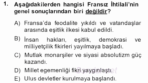 Osmanlı Tarihi (1789-1876) 2013 - 2014 Ara Sınavı 1.Soru