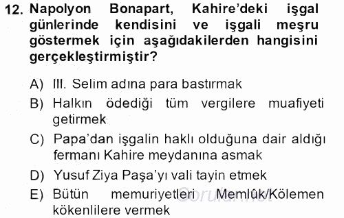 Osmanlı Tarihi (1789-1876) 2013 - 2014 Ara Sınavı 12.Soru
